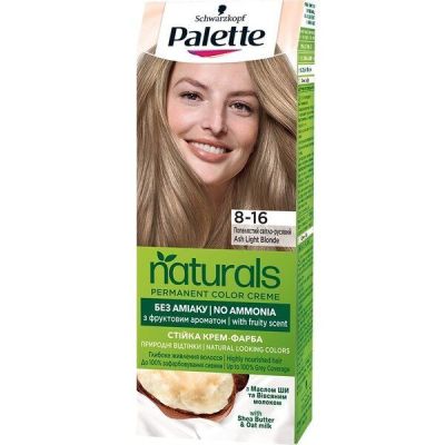Устойчивая крем-краска для волос Schwarzkopf Palette Naturals без аммиака 8-16 Пепельный средне-русый 110мл