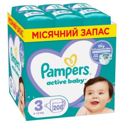 PAMPERS Детские одноразовые подгузники Active Baby Midi (6-10 кг) 208шт