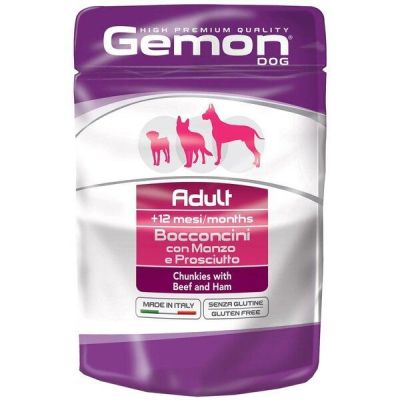Влажный корм Gemon Dog WET говядина с ветчиной 100г