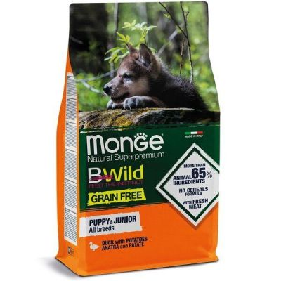 Сухой корм для щенков Monge Dog Be Wild Gr. Free Puppy & Junior беззерновой с уткой, 2,5 кг