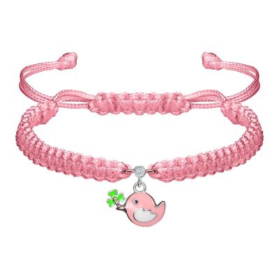 Браслет плетений UmaUmi з прикрасою Пташка рожевий (6090273555684)