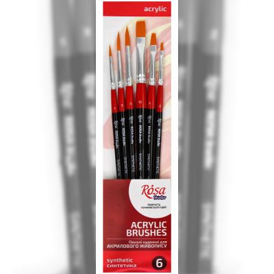 Набір пензлів Rosa Studio 12 синтетика кругла та плоска 6 штук (186112)