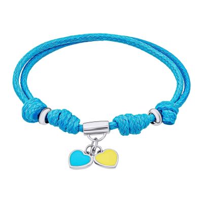 Браслет на шнурку UmaUmi Україна з підвісами-серцями із жовтою та блакитною емаллю (2210000019140)