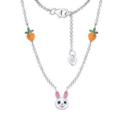 Кольє UmaUmi Зайчик з морквою із біло-рожевою та помаранчевою емаллю (2210000018976)