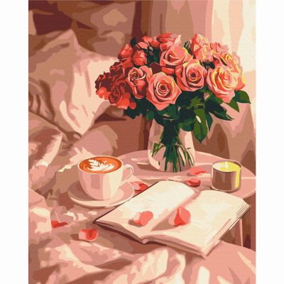 Картина за номерами Brushme Аромат троянд і кави 40х50 см (BS54286)