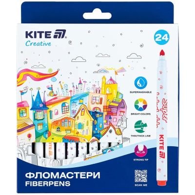 Набір фломастерів Kite Creative superwashable 24 кольори (K-1153)
