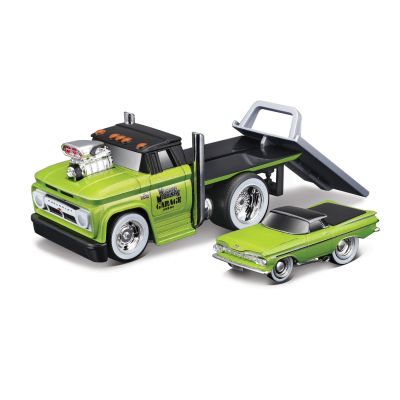 Ігровий набір Maisto Muscle machines Трейлер-транспортер та машинка 1966 Chevrolet C60 Flatbad та 1959 Chevrolet El Camino (11532/8)