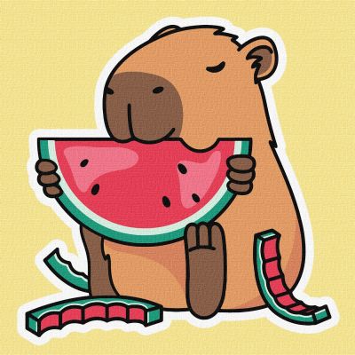 Картина за номерами Ідейка Капібара і Херсонський кавун 40х40 см (KHO6749)