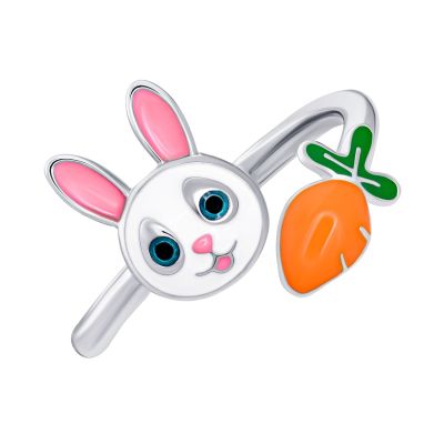 Каблучка UmaUmi Zoo Зайчик з морквою із біло-рожевою та помаранчевою емаллю (2210000018969)