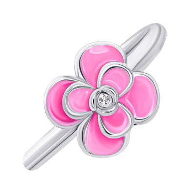Каблучка UmaUmi Flowers Піон з рожевою емаллю та фіанітом (2210000018419)