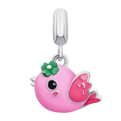 Кулон UmaUmi Пташечка із рожевою та зеленою емаллю (2210000018693)