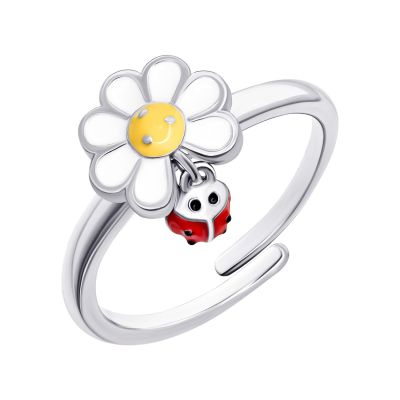 Каблучка UmaUmi Flowers Ромашка з сонечком із білою, жовтою та червоною емаллю (2210000018471)