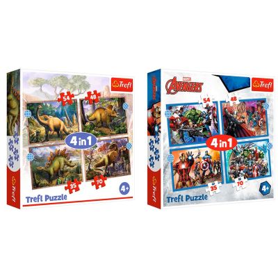 Набір пазлів Trefl Цікаві Динозаври та Героїчні Месники 4 в 1 в асортименті (34383/34386)