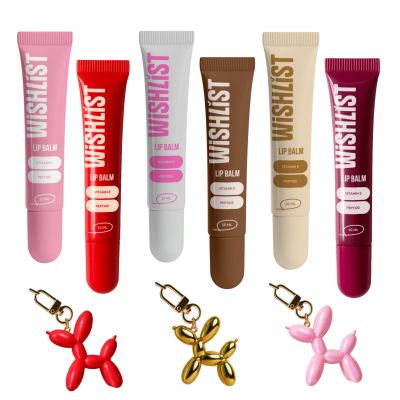 Набір 6 бальзамів-блисків для губ + Іграшки-брелки Espresso Noir & Ruby Nectar & Blessed Honey & Crystal Sorbet & Sweet Candy & Velvet Coral WishList Lip Gloss Balms