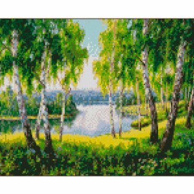 Алмазна картина Strateg Берізки біля озера 30х40 см (KB075)