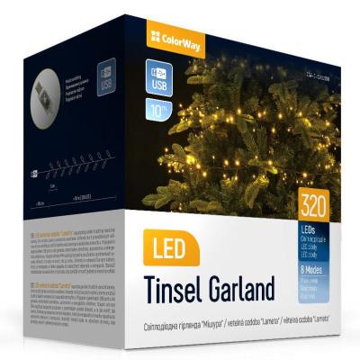​Світлодіодна гірлянда-мішура СolorWay LED 320 10м 8 функцій теплий колір USB (CW-G-320L10U)