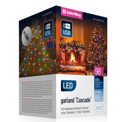 Світлодіодна гірлянда-каскад СolorWay LED 98 7x1.5м 8 функцій різнокольорова USB (CW-G-98L71CUMC)
