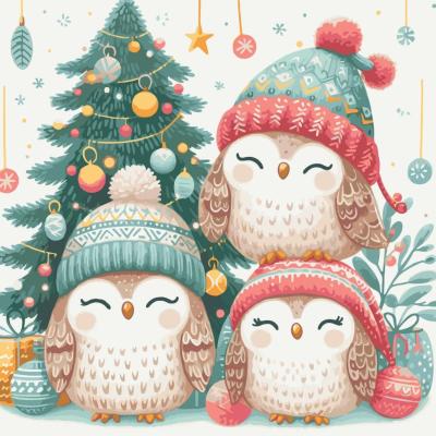 Картина за номерами Art Craft Різдвяні совенята 40 х 40 см (11586-AC)