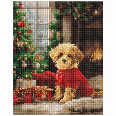 Алмазна мозаїка Ідейка Пудель біля ялинки 40 х 50 см (AMO20011)