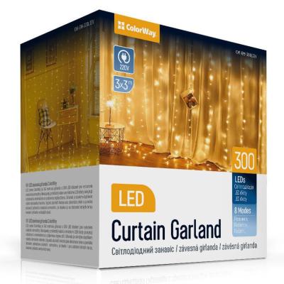 ​Світлодіодна гірлянда СolorWay штора завіса 3x3м 300LED 220В теплий колір (CW-GW-300L33V)
