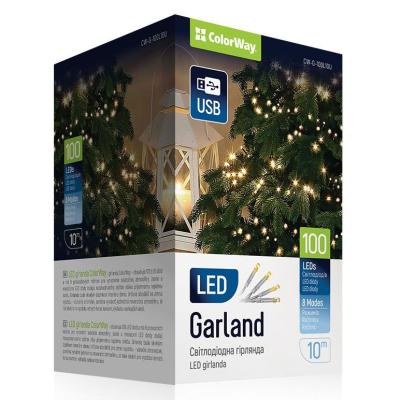 ​Світлодіодна гірлянда СolorWay LED 100 10м 8 функцій теплий колір USB (CW-G-100L10U)