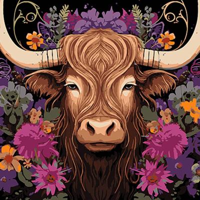 Картина за номерами Strateg Корова в квітковій красі на чорному фоні 40 х 40 (4823113872076/9AV4040-72)