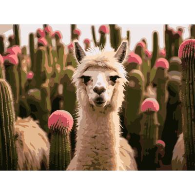 Картина за номерами Strateg Альпака серед квітів 30 х 40 см (SS-1265)