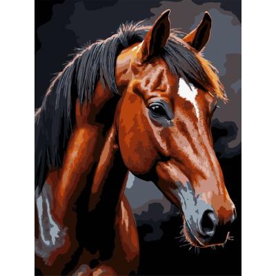 Картина за номерами Strateg Коричневий кінь на чорному фоні 30 х 40 см (FH-39)