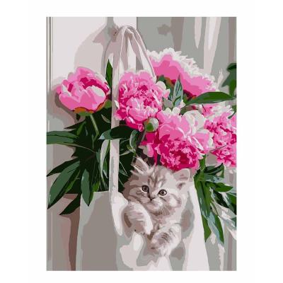 Картина за номерами Strateg Кіт з півоніями (4823113897376)