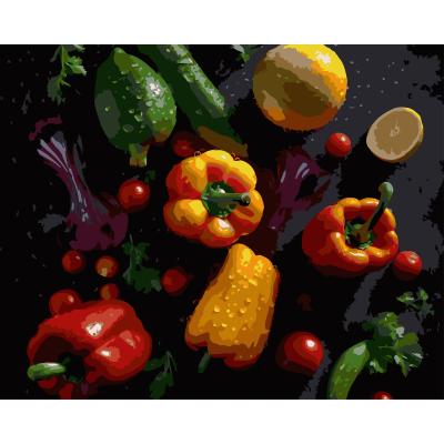 Картина за номерами Strateg Яскраві овочі на чорному фоні 40 х 50 см (AH1289)