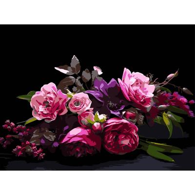 Картина за номерами Strateg Квіткова гармонія на чорному фоні 30 х 40 см (FH-41)