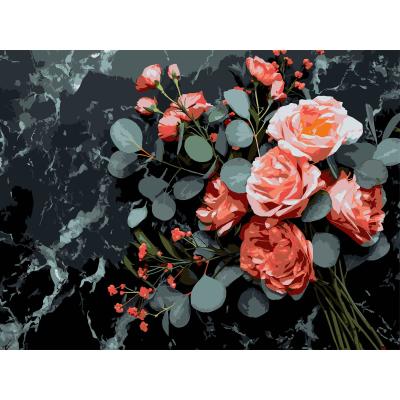 Картина за номерами Strateg Квітковий букет на чорному фоні 30 х 40 (FH-31)