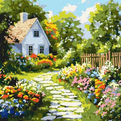Картина за номерами Ідейка Квіти біля хатини 40 х 40 см (KHO6383)