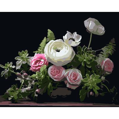 Картина за номерами Strateg Ніжний квітковий натюрморт на чорному фоні 40 х 50 см (AH1261)