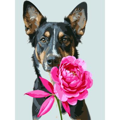 Картина за номерами Strateg Пес з півонією 30 х 40 см (SS-1310)