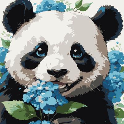 Картина за номерами Strateg Панда серед квітів 30 х 30 см (ES-0903)