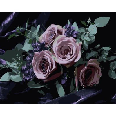 Картина за номерами Strateg Букет роз на чорному фоні 40 х 50 (AH1292)