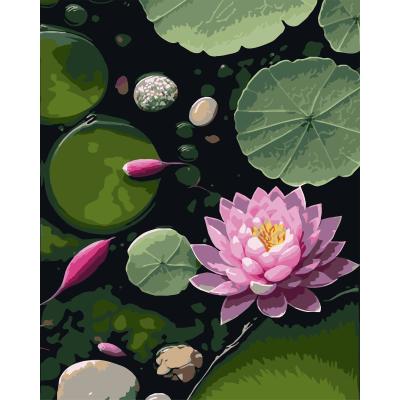 Картина за номерами Strateg Ранкове латаття на чорному фоні 40 х 50 (AH1265)