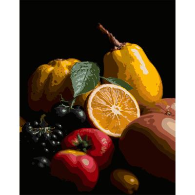 Картина за номерами Strateg Цитрусовий натюрморт на чорному фоні 40 х 50 (AH1262)