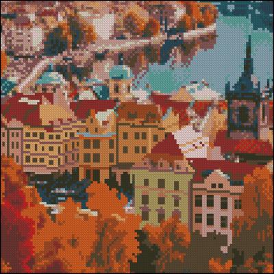 Алмазна картина Strateg Осіннє місто 30 х 30 см (FZ3030-27)