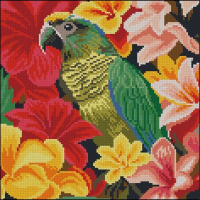 Алмазна картина Strateg Папуга в квітах 30 х 30 см (FZ3030-38)