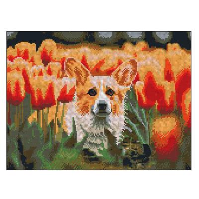 Алмазна картина Strateg Коргі в тюльпанах (4823113898311)
