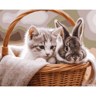 Картина за номерами Strateg Кошеня з кроликом 40 х 50 (VG031)
